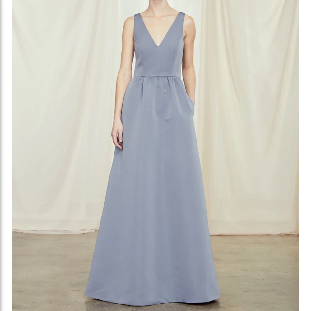 Amsale Jacqueline dress in size 8 (altered to size 6). Color is ice blue.